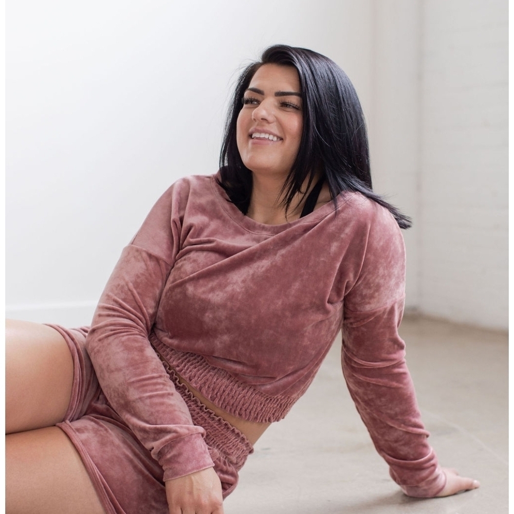 Savvi Women’s Blush Pink Valore Top L • Ultra Soft Long Sleeve Cropped Pullover